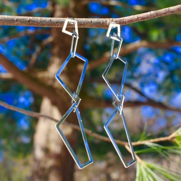 Silver Chunky Chain link Long Drop Dangle earrings - Picture 1 of 7